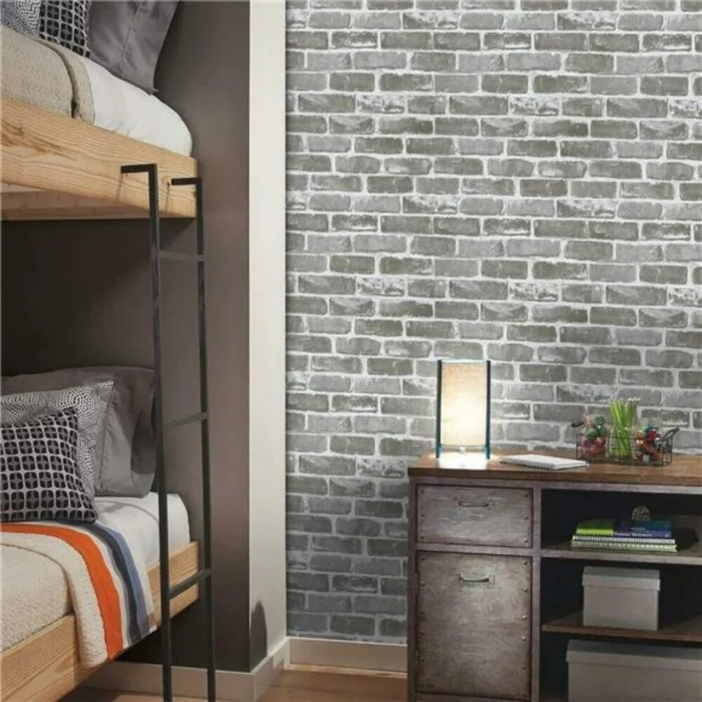 Gray Brick Peel and Stick Wallpaper 3D Faux Stone Removable Vinyl Roll